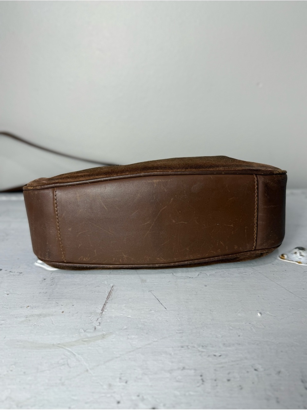 GUCCI Suede 2way Brown Gold Shoulder Bag Vintage Leather - Picture 9 of 15